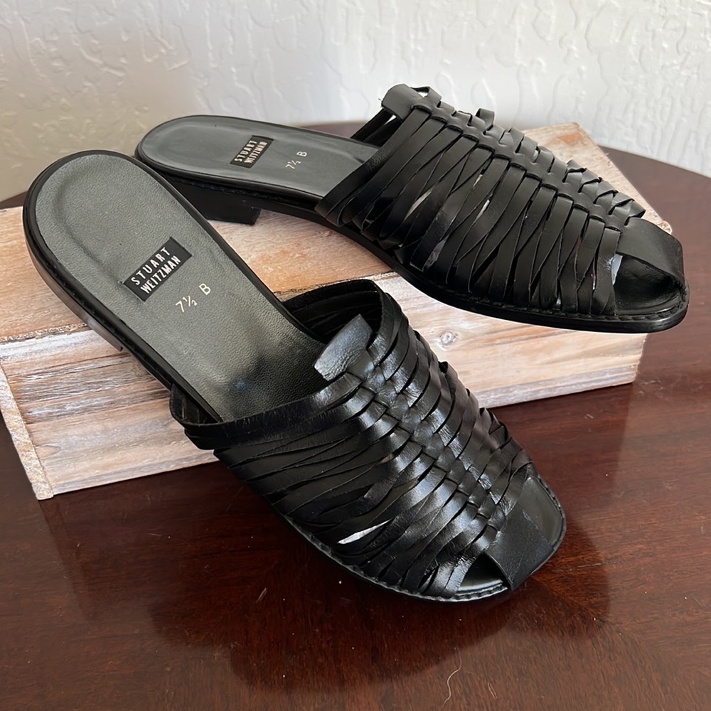 STUART WEITZMAN New Black Classic Leather Sandals Size 7 1/2 B